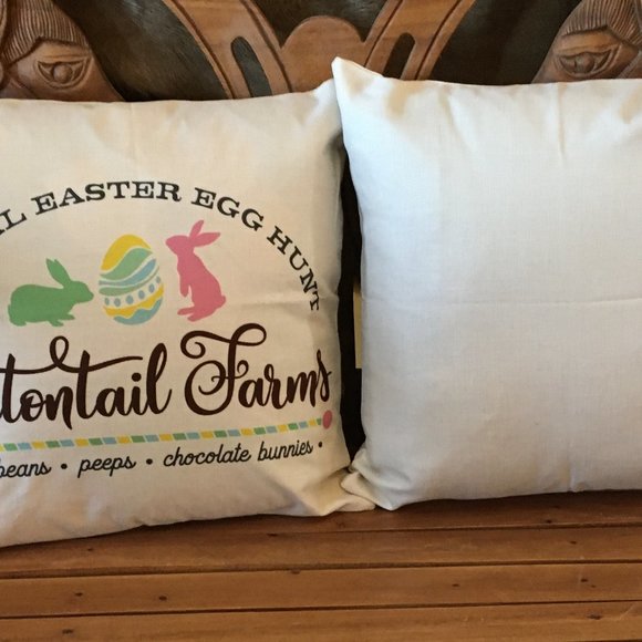 SET OF TWO (2) Easter Bunny Rabbit Pillow Cover 18 x 18 Cottontail Farms NEW - Picture 7 of 10
